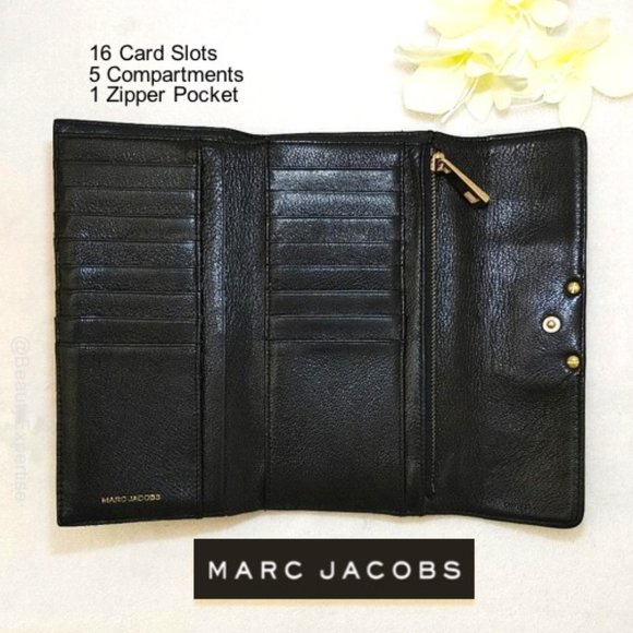 MARC JACOBS Wallet Black Genuine Leather Quilted Trifold Cards Bills Slots Bill… - Picture 5 of 11